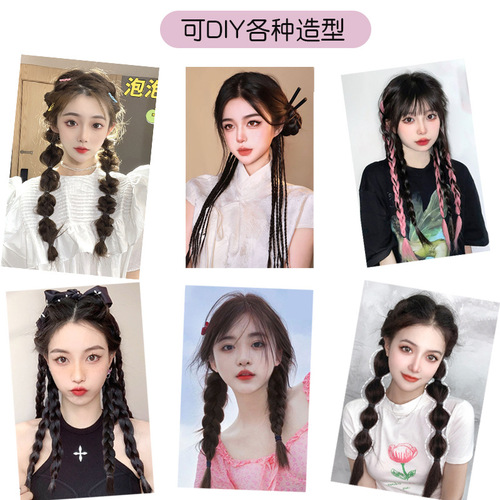 Wig female playful and cute double ponytail long straight high ponytail natural internet celebrity hot girl straight hair ponytail wig