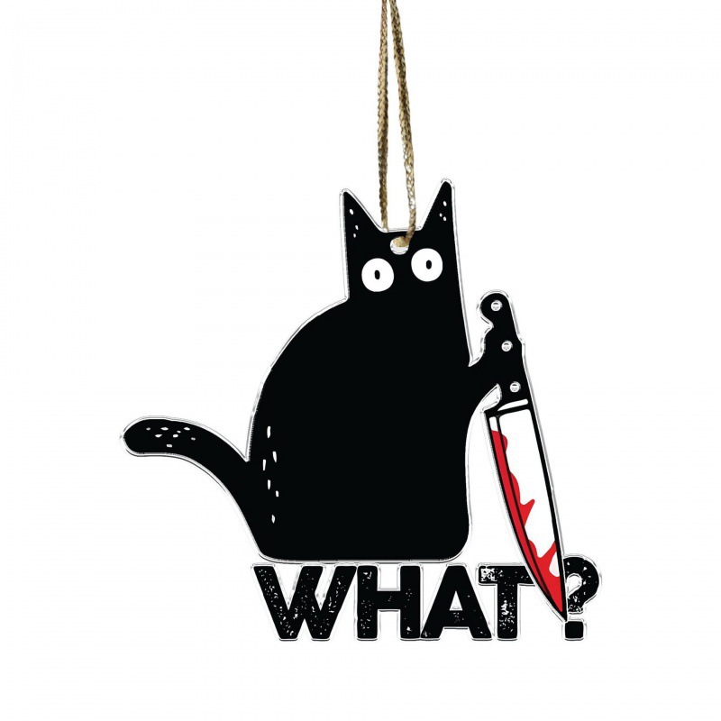 Creativo transfronterizo nuevo 20223 negro gato expresión divertida casa árbol de Navidad decoraciones adornos de acrílico colgante image 15