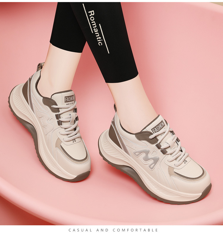 Giày sneaker nữ chunky đế dày phối màu gấu trúc, mặt da thoáng khí xuân hè 2025 — JST 7043m gót đỏ cao 5.5cm, JST 7025m màu xám, chiều cao gót 4,5cm + chiều cao bên trong tăng 0,6cm, JST 1803m đế đơn màu đen cao gót 5.0cm, JST 2139- 1m cà phê nhung gót cao 4.0cm chi tiết 11