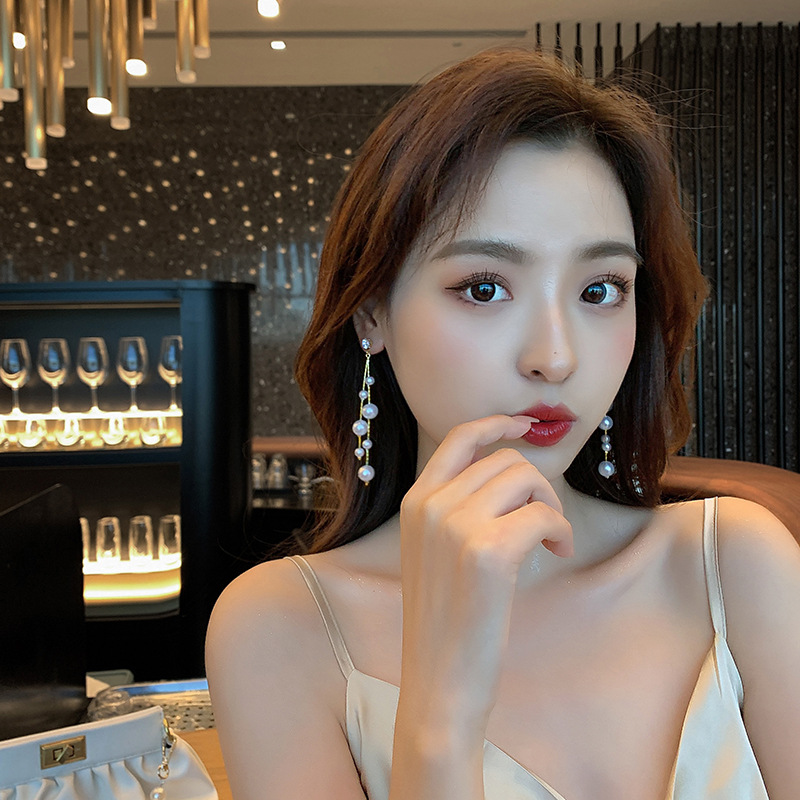 10g Weight Drop Earrings Classification 1 Pair Elegant Lady Tassel Imitation Pearl Alloy Drop Earrings