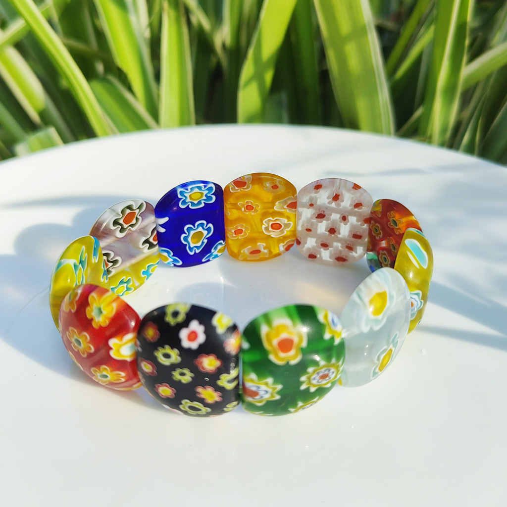 50g Weight Stretch Adjustable Clasp Closure Type Bracelets Classification glass Chain Material 1 Piece Quantity Daily Occasion glass Material Round, Flower Pattern All Seasons Season Women's Gender Handmade Design Pastoral Style Pastoral Round Flower Glass Stretch Adjustable Beaded Bracelets Wholesale 无