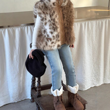 瑜瑜公主 女童冬季新款韩版加绒修身牛仔裤 儿童水洗浅蓝直筒裤