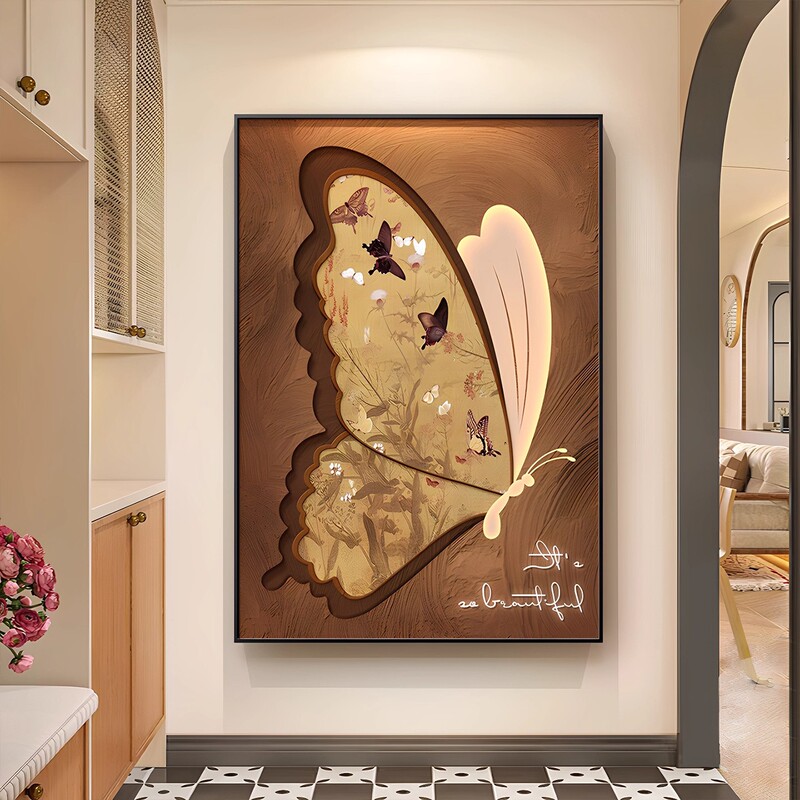 中古风蝴蝶客厅沙发背景墙装饰画复古艺术落地画高档玄关走廊挂画|undefined