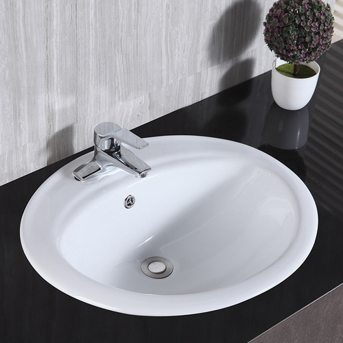 OD59 wholesale 1618 inch single three-hole bathroom sink semi-undermount ceramic smart clean glaze on-counter basin