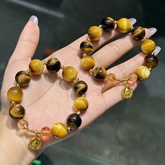天然黄虎眼金虎眼手链虎眼石搭配黄财神设计款手串招米手饰礼物
