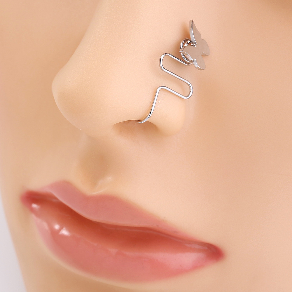New Non-porous Piercing Stainless Steel Nose Ring Geometric Five-pointed Star Nose Decoration display picture 10