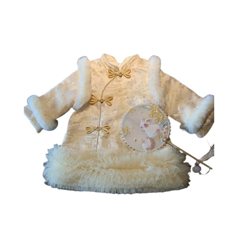 Ropa de Año Nuevo de estilo chino, vestido de princesa de algodón, vestido de espessado, chaqueta de bebé femenina universal image 6