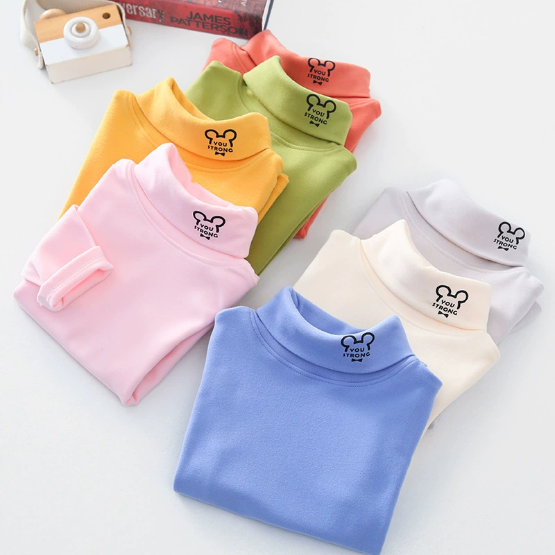 Осенне-зимний новый стиль, немецкая бархатная детская нижняя рубашка с полугольфом, утолщенный топ среднего и большого размера для мальчиков и девочек с высоким воротником, теплая осенняя одежда