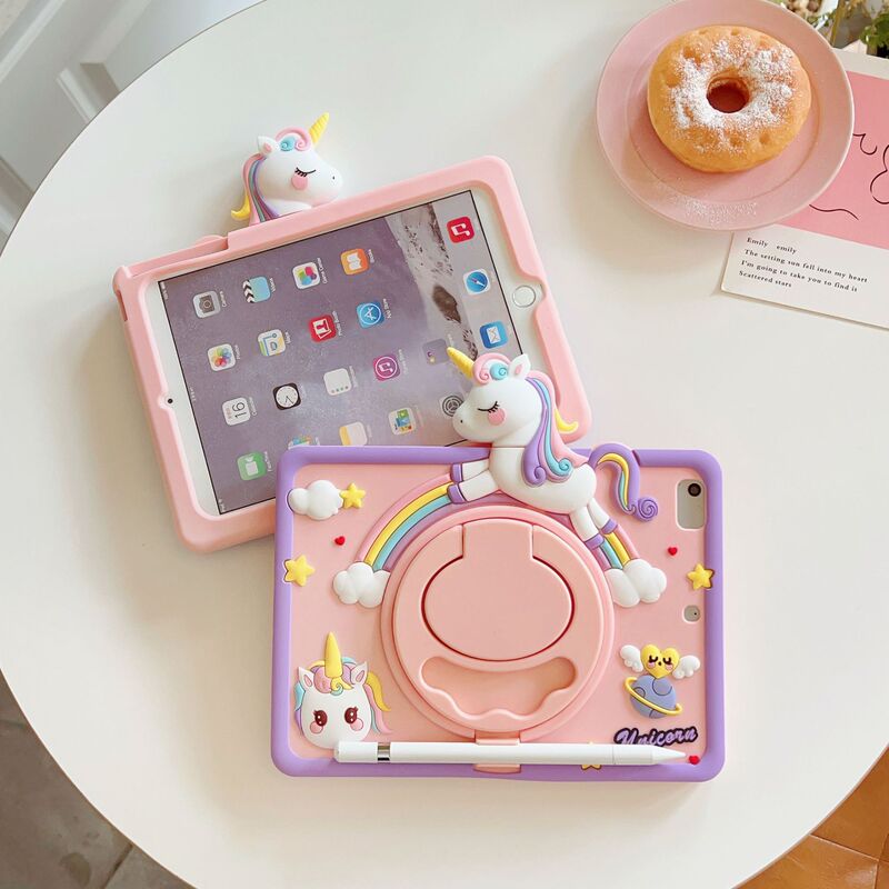 Colorful unicorn ipad10 tablet protective case 360 rotating bracket mini6 cartoon air3 drop-resistant applicable