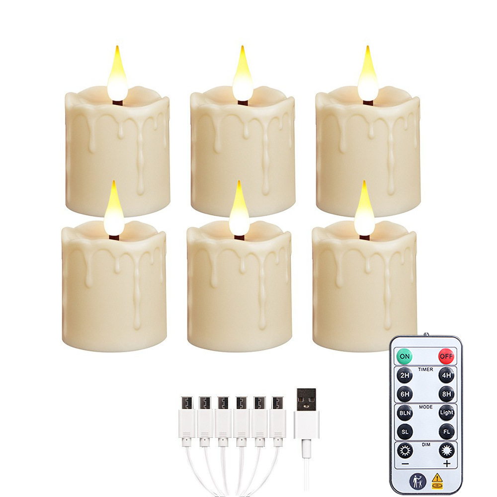 Luz de vela LED de vela electrónica impermeable Decoración de la boda de Navidad Luz de noche de mesa de cera de té recargable USB de Halloween
