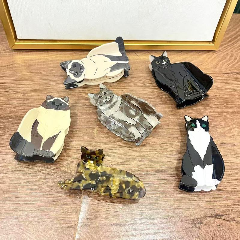 新款小野猫醋酸发夹可爱动物抓夹个性后脑勺盘发鲨鱼夹发卡头饰女|undefined