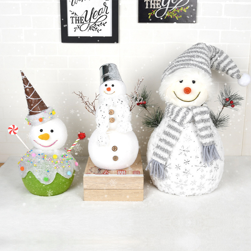 Decoración navideña muñeco de nieve flocado decoración de tiendas ventanas mostrador escenario diseño de tiendas escenario decoración