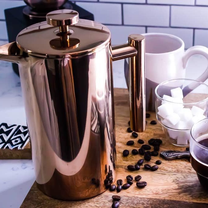 Olla de presión francesa de doble capa de acero inoxidable 304, cafetera de descarga manual al aire libre, tetera, tetera, tetera, fábrica de cafetera de presión