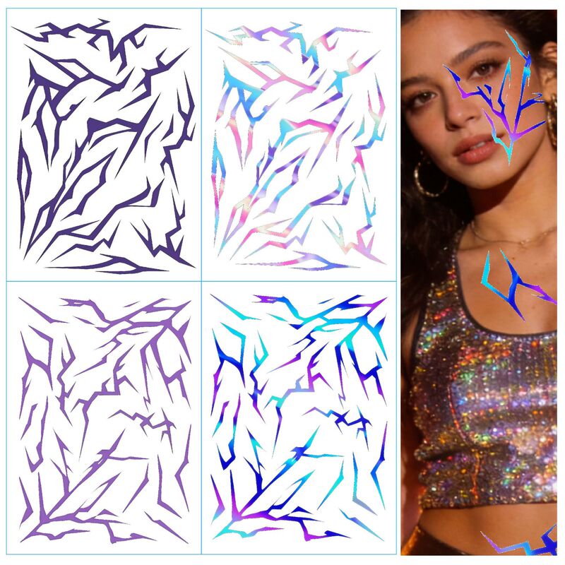 Cross-Border New Anime Demon-Hunting Girl Group Purple Makeup Tattoo Stickers Demon Boy Group Full-Body Laser Lightning Stickers