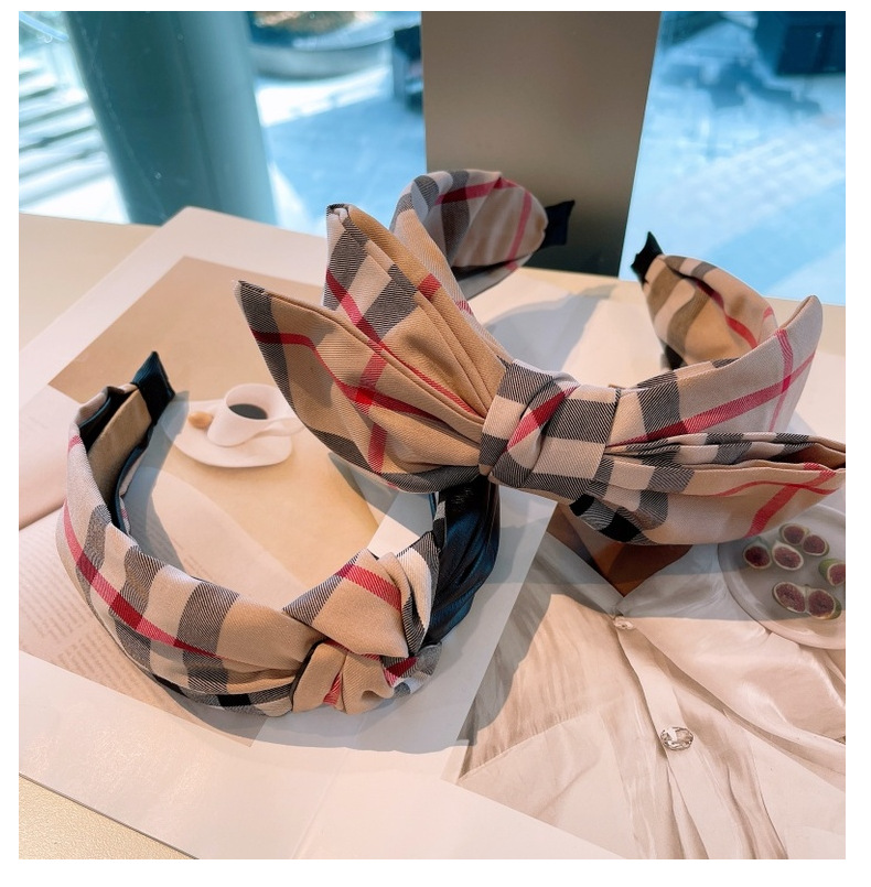 120g Weight Headwear Classification Festival Occasion Bow Knot Pattern Women'S Gender Retro Style Retro Lattice Double-layer Bow Twisted Headband 22