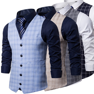 European size foreign trade new business gentleman vest men's fashion Plaid simple suit vest coat wholesale