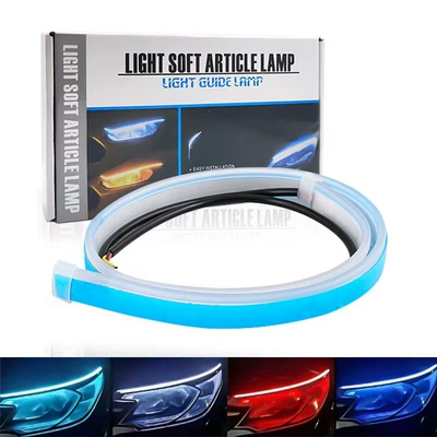 Flowing turn signal lights, universal modification for cars, daytime running lights, decorative lights, eyebrow lights, driving lights, LED flowing turn signal lights 12V (Gündüz işıqları) - 30cm-white-with-flowing-water-turn-signal-yellow-light-pair-set