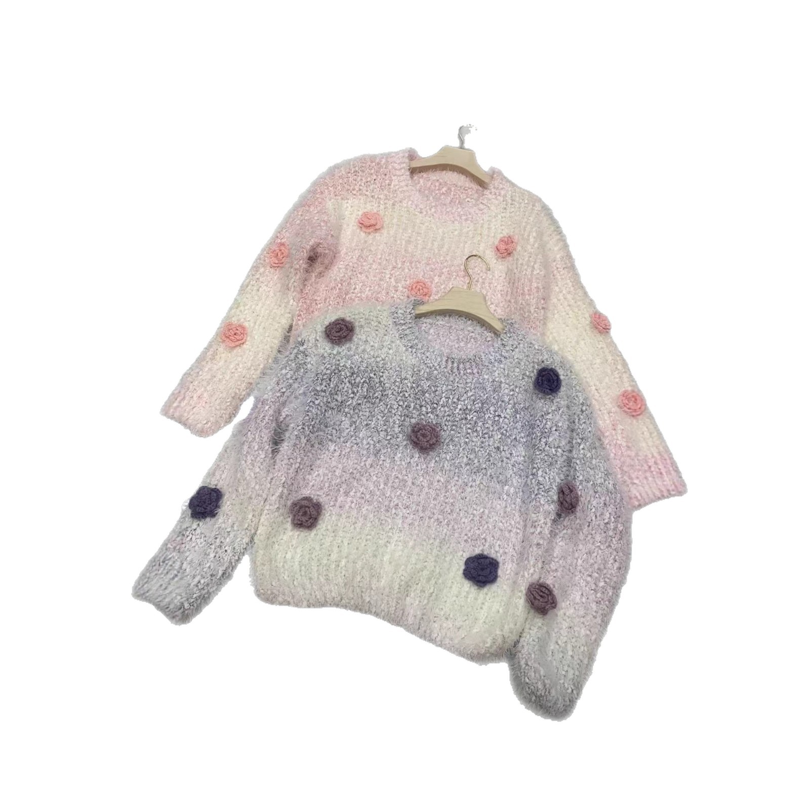 Suéter de Punto con Flores para Mujer de Poliéster con Cuello Redondo para Otoño e Invierno