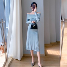 9367-2欧美东南亚跨境外贸女装一字肩名媛性感包臀鱼尾针织连衣裙