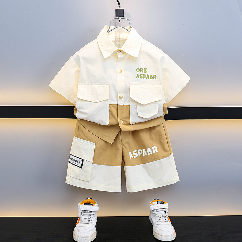 7193 Traje de manga corta de verano para niños 2025 nuevas camisas y pantalones cortos de dos piezas Ropa de verano para niños de moda