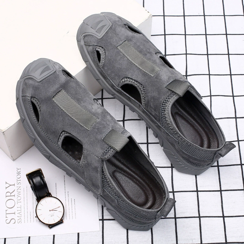 2022106 мужские сандалии, дышащие туфли с дырками, летняя повседневная пляжная обувь из матовой кожи с закрытым носком