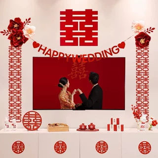 电视背景墙装饰套装结婚婚房客厅布置婚礼男方新房女方拉花婚庆