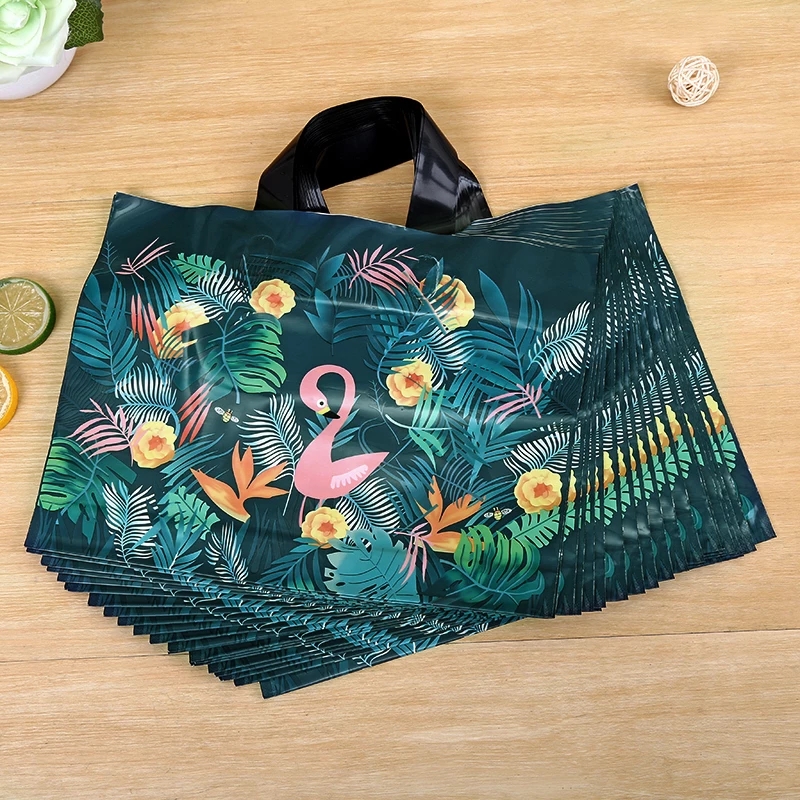 Tienda de ropa bolsa de mano flores y pájaros ropa de mujer moda regalos de plástico bolsa de compras embalaje personalizado