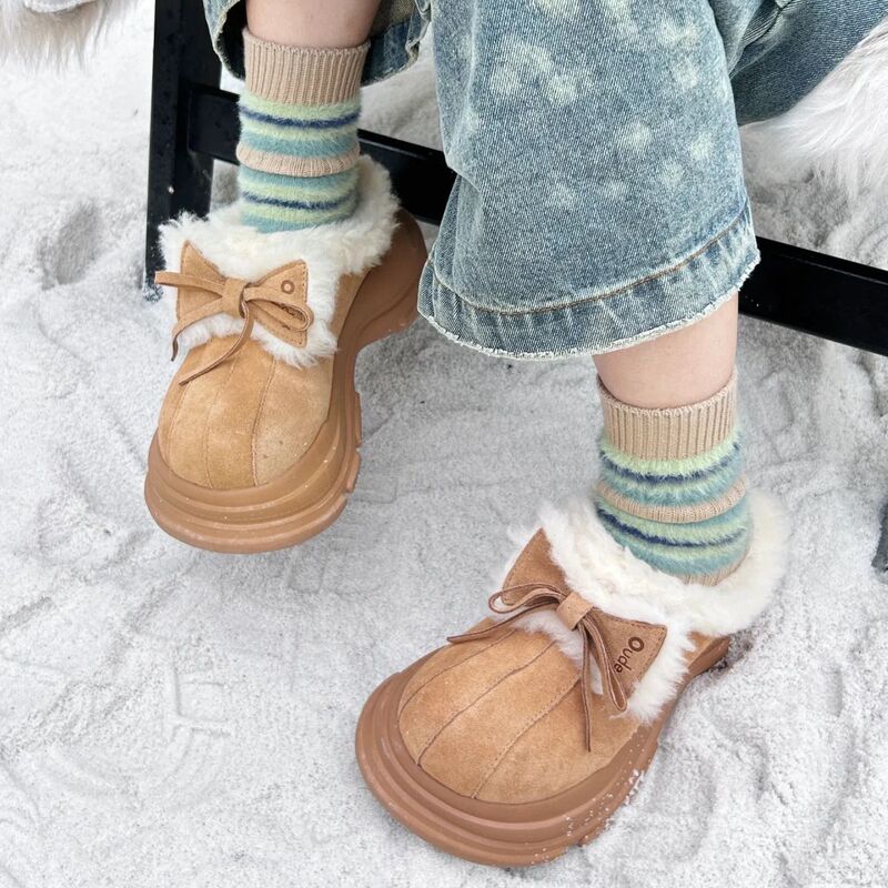 Cute and Quirky Big Bow Snow Boots for Women, 2026 Winter New Style, Outdoor Wear, Fleece-Lined, Warm, Closed-Toe Cotton Slippers for Women Cute and Quirky Big Bow Snow Boots for Women, 2026 Winter New Style, Outdoor Wear, Fleece-Lined, Warm, Closed-Toe Cotton Slippers for Women