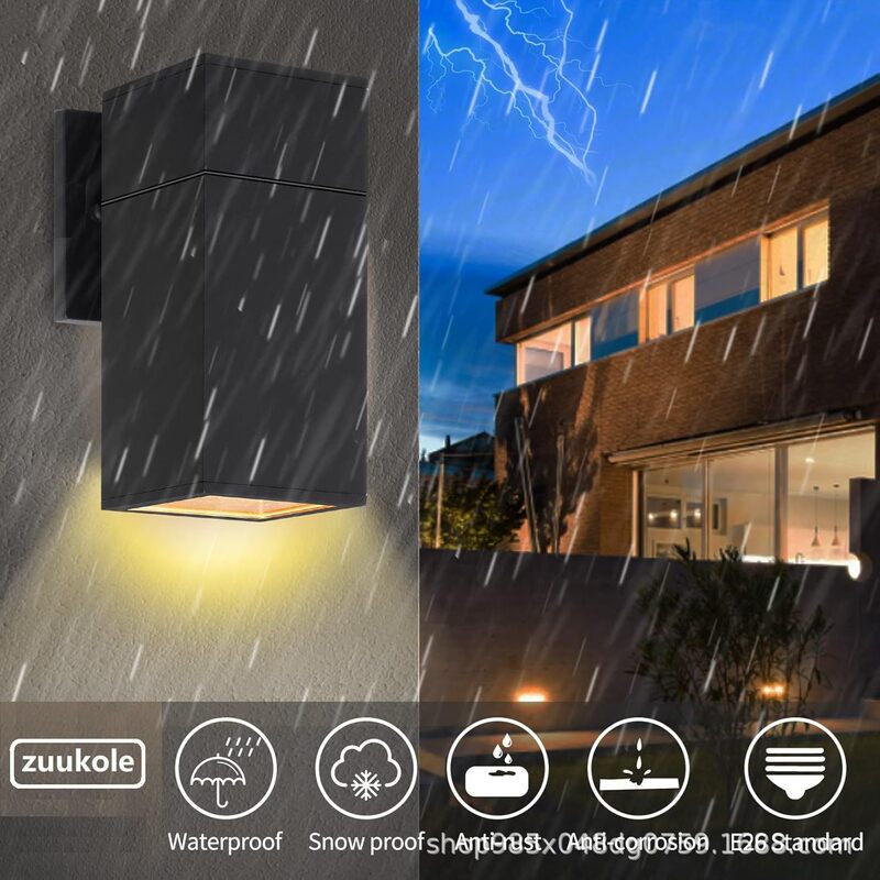 LED square pillar wall lamp emits light upwards and downwards, dimmable, waterproof courtyard light, corridor IP65 outdoor wall-mounted