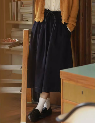 デニムスカート2024春新作小柄ハイウエストストラップゆったりa字ミディアムロングスカート子女07|undefined