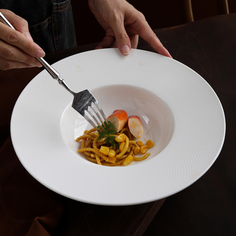 Pure white ceramic Pasta Plate Frisbee plate straw hat plate bowl pasta plate Western soup plate Western restaurant tableware