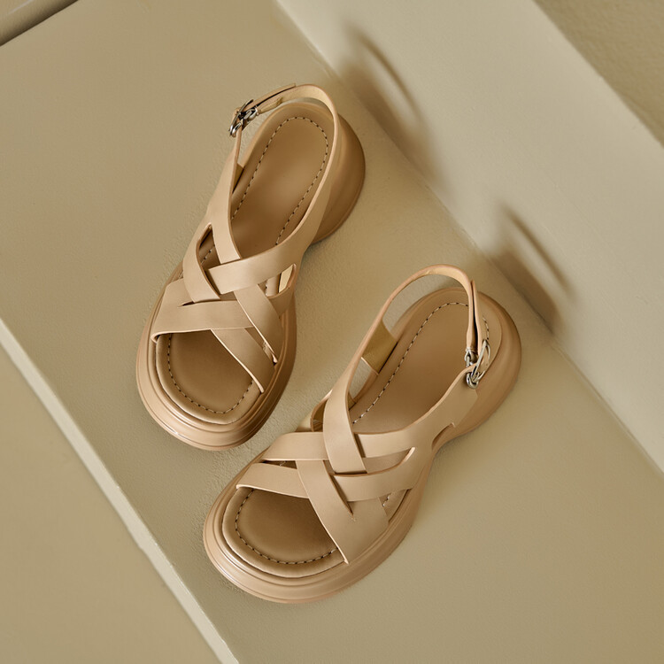 Sandal da cừu đế dày hở ngón tăng chiều cao nữ — Màu bạc, Màu mơ chi tiết 33