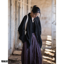 25冬棉麻女装新品苎麻棉砂洗原创文艺蝙蝠袖复古上衣衬衣