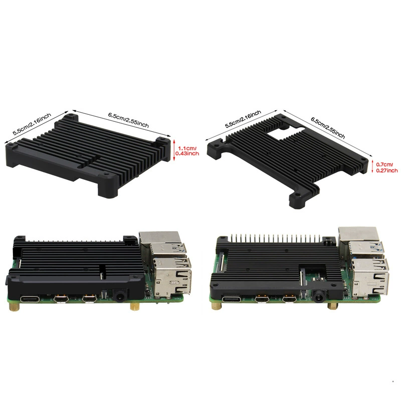 Raspberry Pi 4B, алюминиевый радиатор-накладка с вентилятором, комплект с медными стойками
