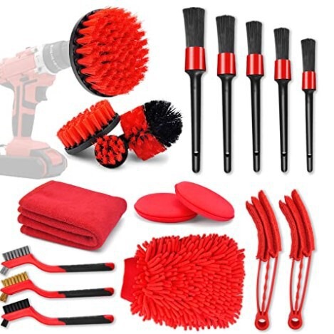 Amazon hot sale 18PCs car electric drill cleaning suit car cleaning brush detail brush electric drill gap brush