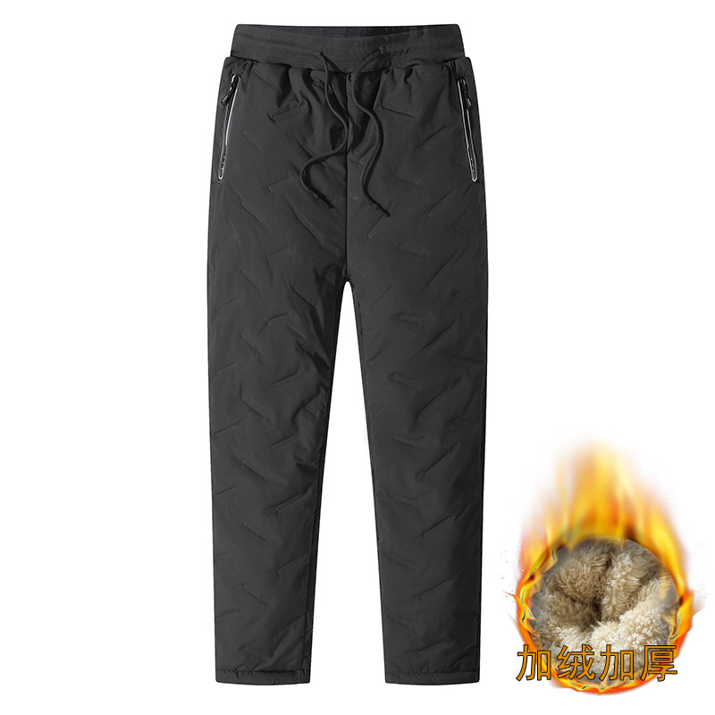 Lana de cordero abajo pantalones de algodón de invierno de los hombres forrado de lana gruesa suelta más tamaño a prueba de viento desgaste exterior de mediana edad y ancianos pantalones de algodón cálido