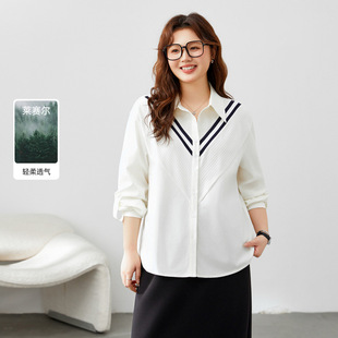 [intellectual temperament simple artistic style versatile shirt] delicate show plus size women's fat mm2025 spring new
