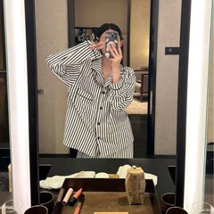 日系条纹时尚简约风睡衣女春秋季长袖长裤ins套装学生时尚家居服