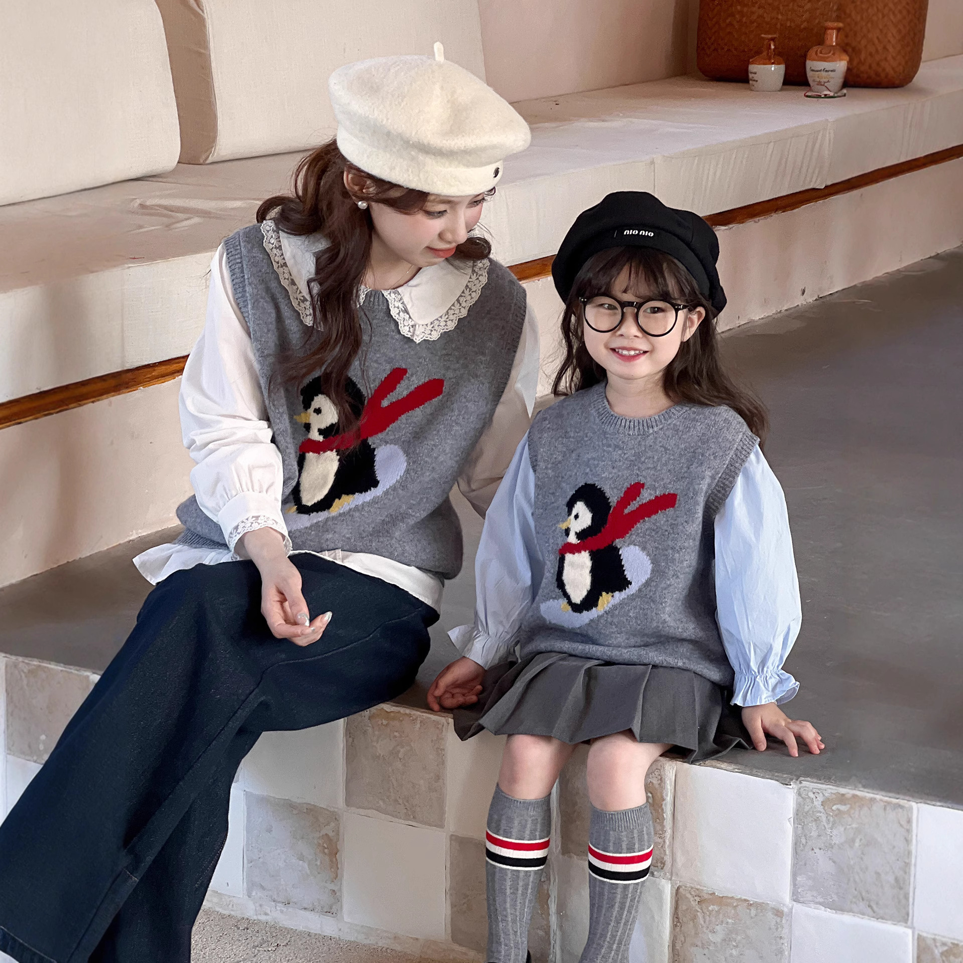 New Family Clothing 100% Pure Wool Vest Family Kidsren's Knitted Bottoming Inner Vest Kidsren's Clothing Round Neck Waistcoat