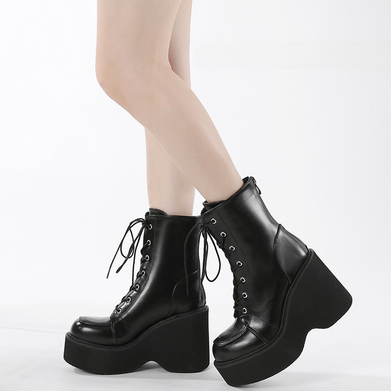 European and American new fashion boots back zipper round toe French Martin boots y2g platform platform shoes ultra high heel platform_voghion.com