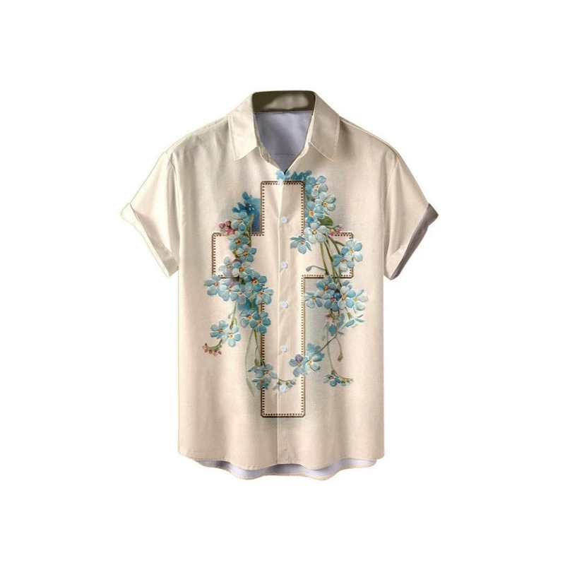 New Men's Easter Short-Sleeved Shirt Casual Loose Fit Lapel 3D Digital Printing New Men's Easter Short-Sleeved Shirt Casual Loose Fit Lapel 3D Digital Printing