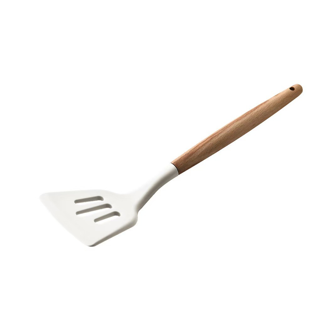 Espátula de Silicona para Cocina de Silicona de Grado Alimenticio y Madera Resistente a Altas Temperaturas y Antideslizante