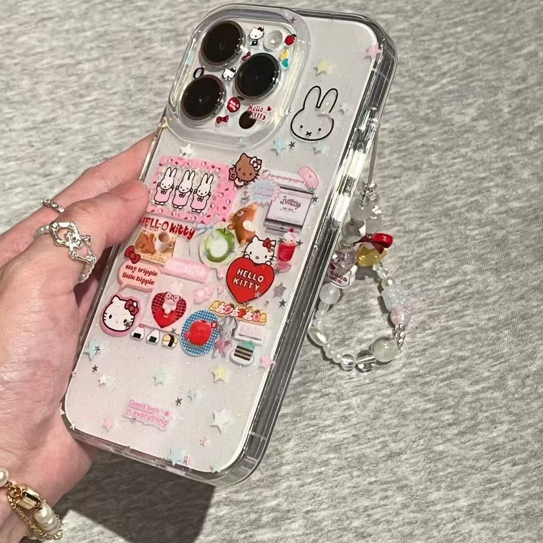 Niña ins brillo conejo kt ilustración para iphone16ProMax nuevo 14/15 funda para teléfono móvil Apple 13