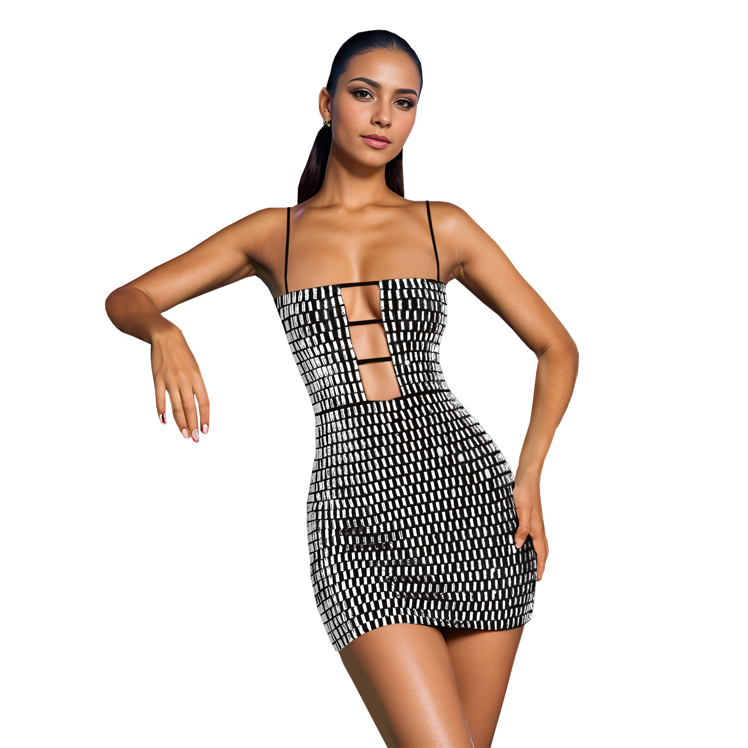 C7167 cross-border AliExpress Amazon Europa y América moda de mujer sexy corto delgado vestido de perforación de cinturón