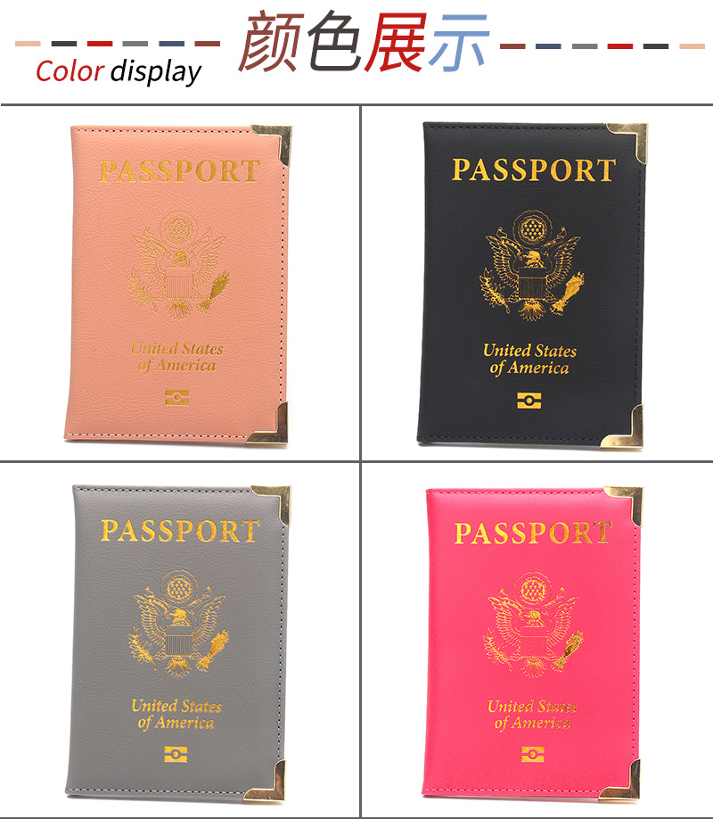 New Cross-border American Passport Holder Leather Slim Lightweight Passport Notebook Gold Hardware Copper Corner Ticket Holder Factory Wholesale
