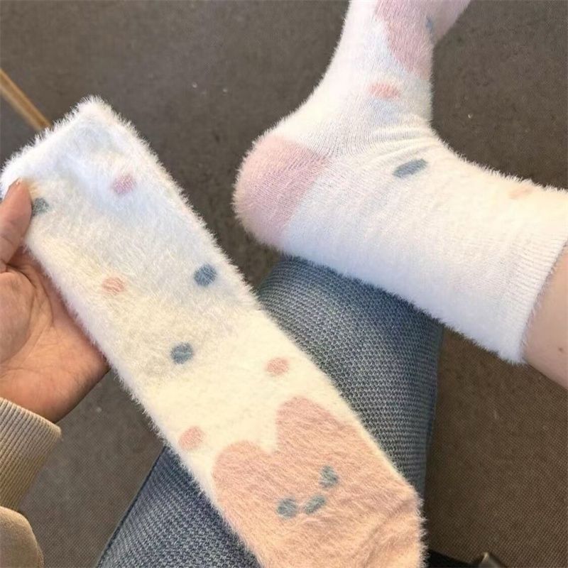 秋季款节厚实水貂绒保暖袜子女卡通可爱小兔子居家地板袜睡眠袜子|undefined