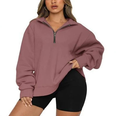 European and American Women's Plus-Size Sweatshirt, Loose Fit, Zip-Up, Stand-Up Collar, Drop Shoulder Pullover Top, Casual and Comfortable, Autumn Fashion, Cross-Border European and American Women's Plus-Size Sweatshirt, Loose Fit, Zip-Up, Stand-Up Collar, Drop Shoulder Pullover Top, Casual and Comfortable, Autumn Fashion, Cross-Border