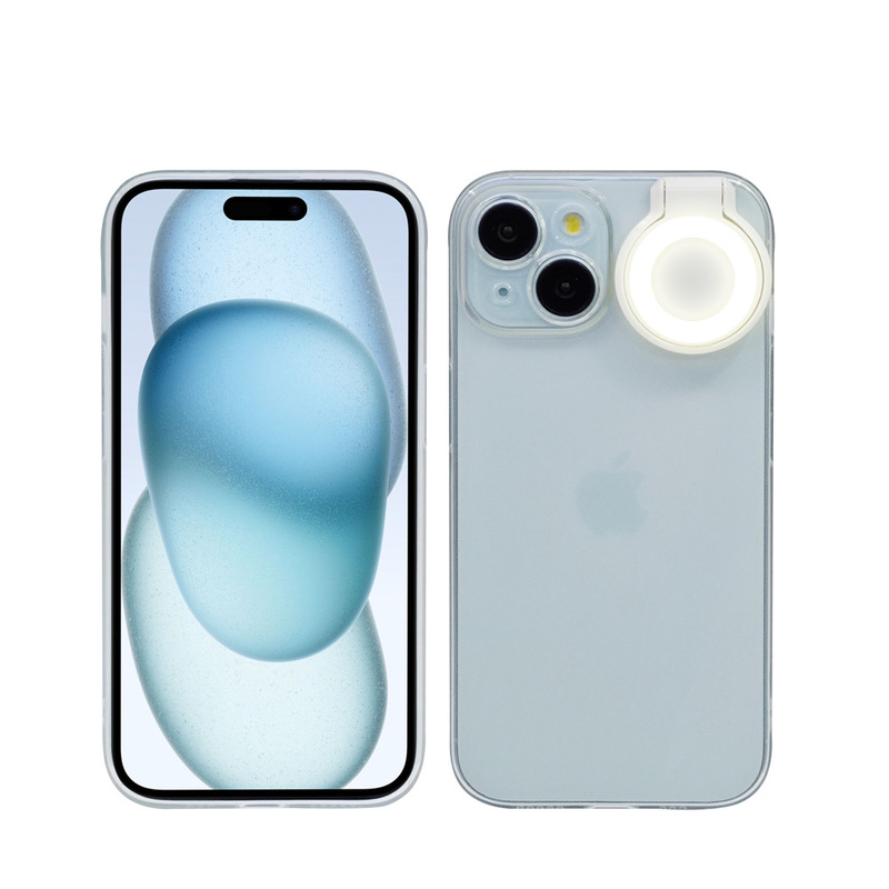 2025年新型16promaxフルカバー透明補光ライト付きスマホケース、Apple 17用美顔ライトソフトケース|undefined