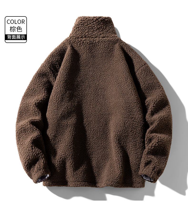 Men's Jacket Standing Collar Lamb Fleece Winter Coat Loose Fit_voghion.com