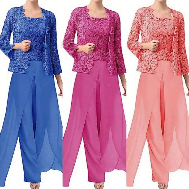 Aliexpress Cross-Border Lace Cardigan Three-Piece Evening Dress Chiffon Mother's Dress Elegant and Can Be Worn at Ordinary Times